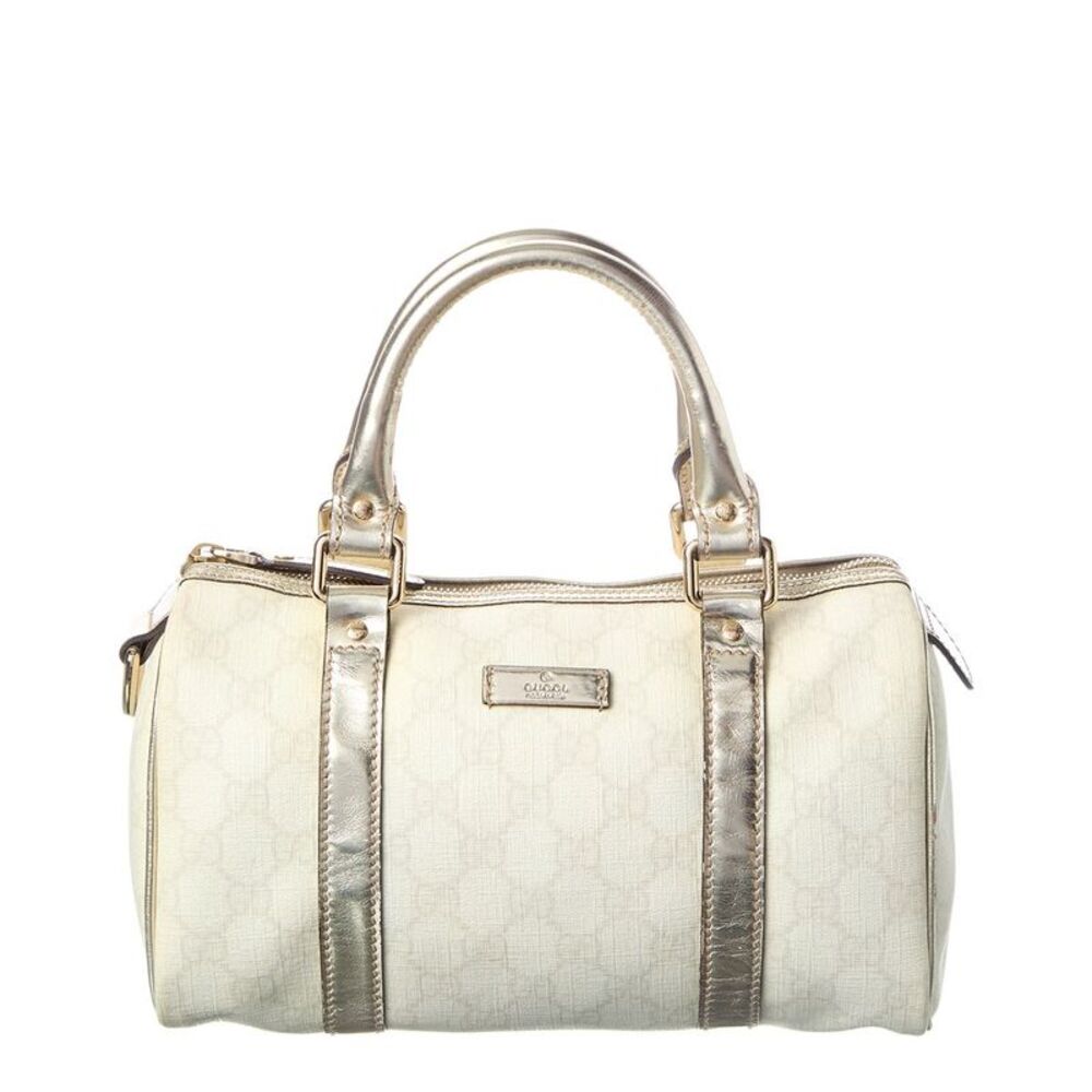 Gucci Silver And White Monogram Canvas Gg Tote (Authentic Pre-Loved)